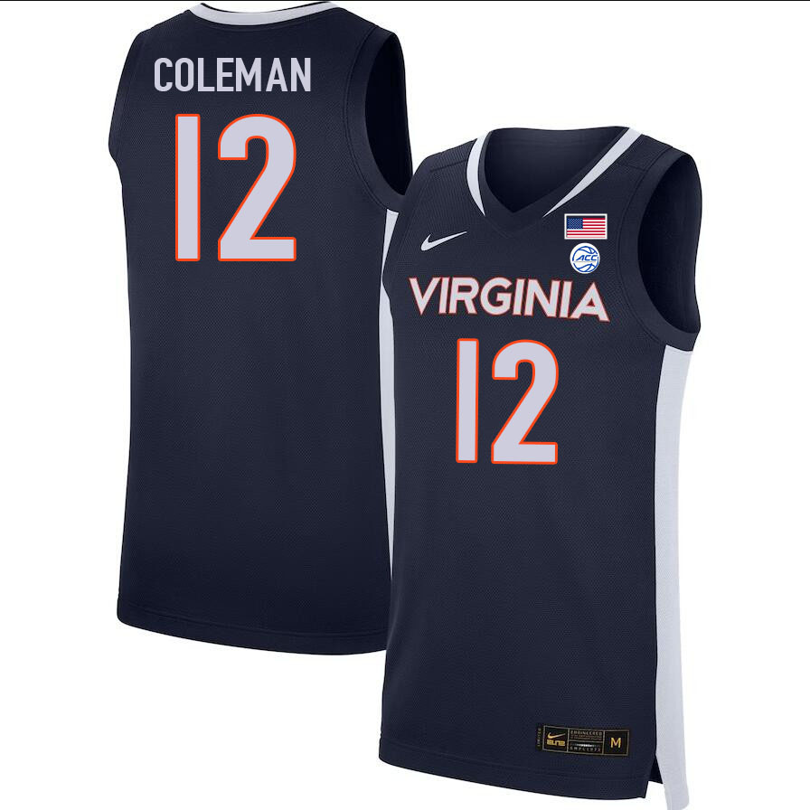 Men #12 Chase Coleman Virginia Cavaliers College 2022-23 Stitched Basketball Jerseys Sale-Navy - Click Image to Close